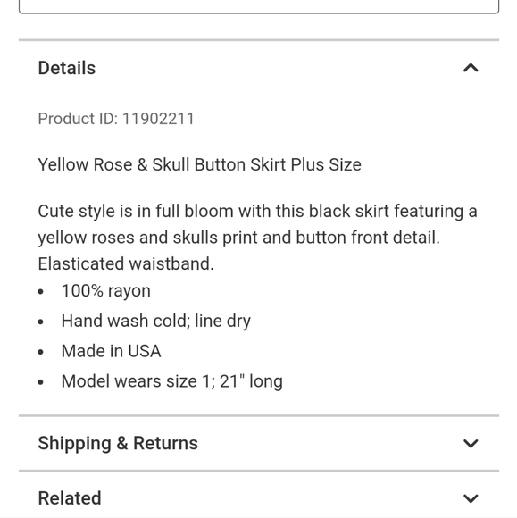 Hot topic midnight hour plus size 3X skull flower skater skirt button down front - Picture 2 of 6